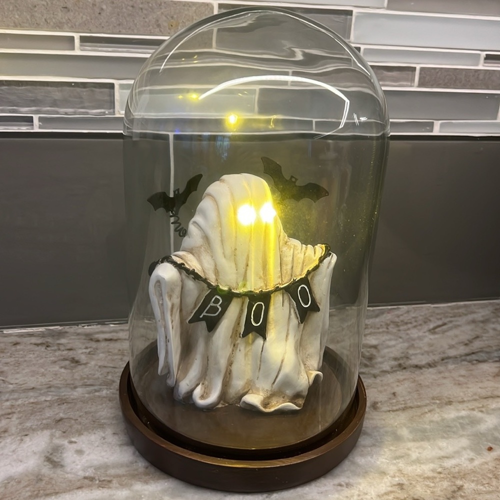 Halloween Ghost Cloche HTF with glowing eyes versatile goth decor